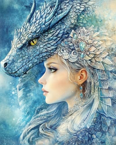 AYAOYANGGO 9CT Diy Bead Embroidery Kit Fantasiefrau Und Drache Diy-Set Mit Perlen,Handgefertigtes Perlenmalerei-Kit Aus Handarbeit,Bead Embroidery Kits Nadelkunst,Dekor 50x60cm von AYAOYANGGO
