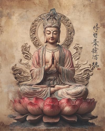 AYAOYANGGO 9CT Diy Bead Embroidery Kit Guanyin Bodhisattva-Statue Perlenstickerei-Set Für Erwachsene,Nadelspitze,Wandteppich Diy Seed Bead Embroidery Kits 50x60cm von AYAOYANGGO