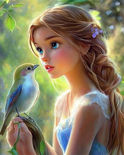 AYAOYANGGO 9CT Diy Bead Embroidery Set Anime-Mädchen Und Vogel Perlenstickerei-Bastelset Für Anfänger,Handarbeitsset,Vorgedrucktes Muster,Dekor,Wandkunst 50x60cm von AYAOYANGGO