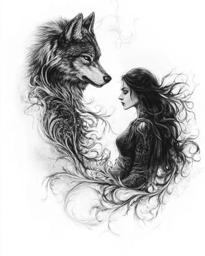AYAOYANGGO 9CT Diy Bead Embroidery Set Anime Wolf Und Frau Bead Embroidery Kit Kreuzstich,Nadelspitze,Handarbeit,Wandteppich-Set,Perlenstickerei-Muster,3D-Stickset 50x60cm von AYAOYANGGO