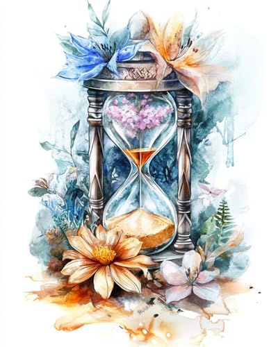 AYAOYANGGO 9CT Diy Bead Embroidery Set Aquarell Sanduhr Und Blumen Diy-Set Mit Perlen,Handgefertigtes Perlenmalerei-Kit Aus Handarbeit,Bead Embroidery Kits Nadelkunst,Dekor 40x50cm von AYAOYANGGO