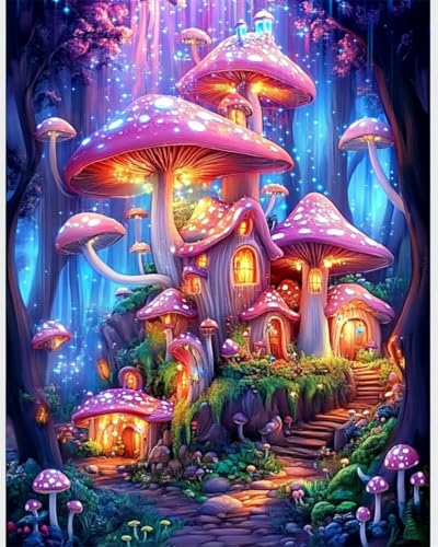 AYAOYANGGO 9CT Diy Bead Embroidery Set Cartoon Wald Pilzhaus Diy-Set Mit Perlen,Handgefertigtes Perlenmalerei-Kit Aus Handarbeit,Bead Embroidery Kits Nadelkunst,Dekor 60x80cm von AYAOYANGGO