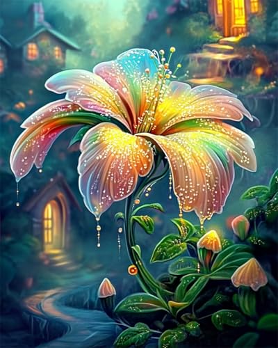 AYAOYANGGO 9CT Diy Bead Embroidery Set Fantasie Bunte Blumen Bead Embroidery Kit Kreuzstich,Nadelspitze,Handarbeit,Wandteppich-Set,Perlenstickerei-Muster,3D-Stickset 60x80cm von AYAOYANGGO