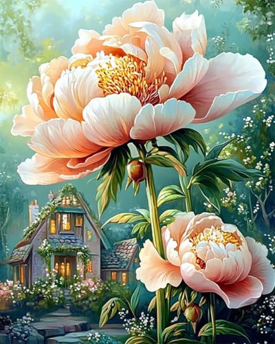 AYAOYANGGO 9CT Diy Bead Embroidery Set Fantasie Rosa Pfingstrosenblüten Perlenstickerei-Set Für Erwachsene,Nadelspitze,Wandteppich Diy Seed Bead Embroidery Kits 40x50cm von AYAOYANGGO