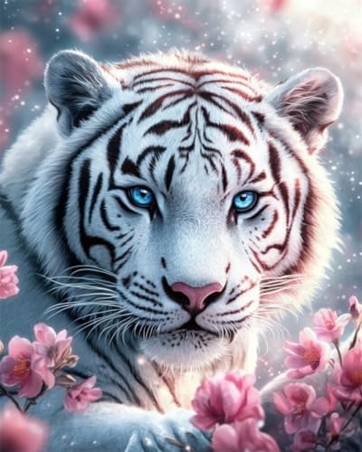 AYAOYANGGO 9CT Diy Bead Embroidery Set Fantasie Weißer Tiger Und Blumen Nadelspitze-Bastelset,Diy-Perlenmalerei,3D-Wandteppich,Perlen-Kreuzstich-Set 50x60cm AYAOYANGGO 9CT Diy Bead Embroidery Set Fantasie Weißer Tiger Und Blumen Nadelspitze-Bastelset,Diy-Perlenmalerei,3D-Wandteppich,Perlen-Kreuzstich-Set 50x60cm von AYAOYANGGO