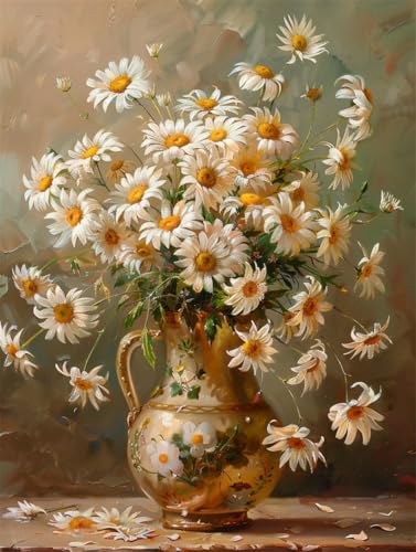 AYAOYANGGO 9CT Diy Bead Embroidery Set Weiße Gänseblümchen In Der Vase Perlenstickerei-Bastelset Für Anfänger,Handarbeitsset,Vorgedrucktes Muster,Dekor,Wandkunst 60x80cm von AYAOYANGGO