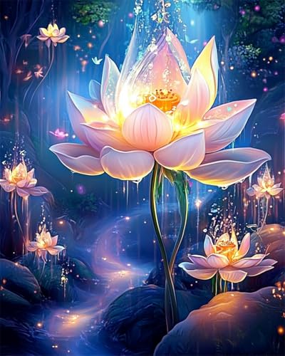 AYAOYANGGO 9CT Diy Französisches Stickset Mit Perlen Fantasie Rosa Lotus Bead Embroidery Kit Kreuzstich,Nadelspitze,Handarbeit,Wandteppich-Set,Perlenstickerei-Muster,3D-Stickset 50x60cm von AYAOYANGGO