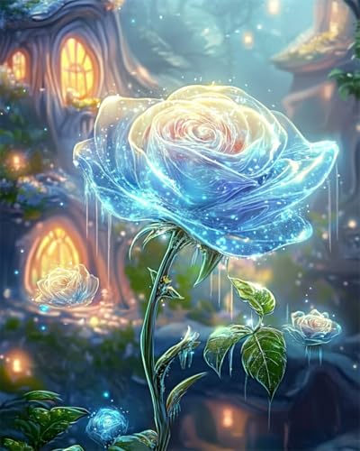 AYAOYANGGO 9CT Diy Französisches Stickset Mit Perlen Fantasieblaue Rosen Perlenstickerei-Bastelset Für Anfänger,Handarbeitsset,Vorgedrucktes Muster,Dekor,Wandkunst 50x60cm von AYAOYANGGO