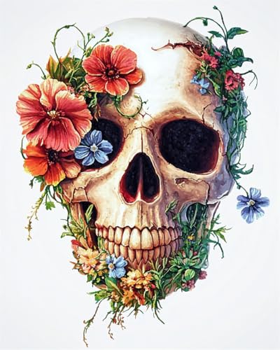 AYAOYANGGO 9CT Diy Französisches Stickset Mit Perlen Fantasieschädel Und Blumen Diy-Set Mit Perlen,Handgefertigtes Perlenmalerei-Kit Aus Handarbeit,Bead Embroidery Kits Nadelkunst,Dekor 60x80cm von AYAOYANGGO