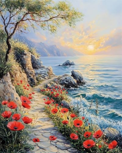 AYAOYANGGO 9CT Diy Französisches Stickset Mit Perlen Ölgemälde „Rote Blumen Am Meer“ Perlenstickerei-Set Für Erwachsene,Nadelspitze,Wandteppich Diy Seed Bead Embroidery Kits 60x80cm AYAOYANGGO 9CT Diy Französisches Stickset Mit Perlen Ölgemälde „Rote Blumen Am Meer“ Perlenstickerei-Set Für Erwachsene,Nadelspitze,Wandteppich Diy Seed Bead Embroidery Kits 60x80cm von AYAOYANGGO