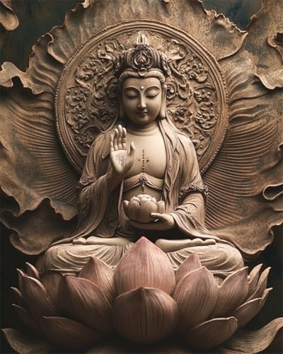AYAOYANGGO 9CT Diy Französisches Stickset Mit Perlen Retro-Buddha-Statue Nadelspitze-Bastelset,Diy-Perlenmalerei,3D-Wandteppich,Perlen-Kreuzstich-Set 50x60cm von AYAOYANGGO