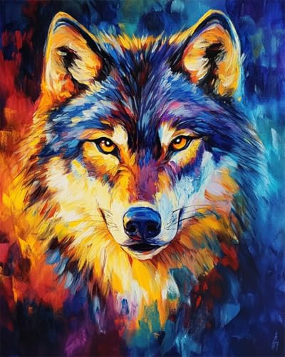 AYAOYANGGO 9CT Diy Französisches Stickset Mit Perlen Wolf Tierportrait Diy-Set Mit Perlen,Handgefertigtes Perlenmalerei-Kit Aus Handarbeit,Bead Embroidery Kits Nadelkunst,Dekor 50x60cm von AYAOYANGGO