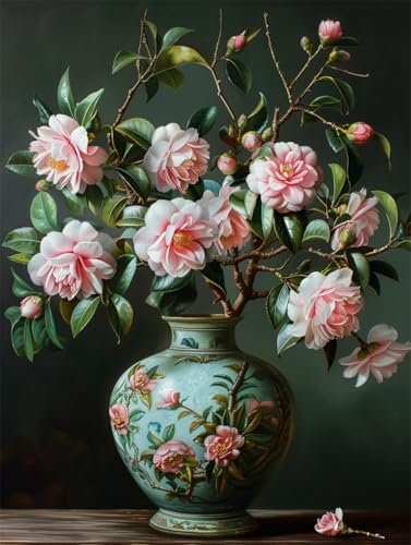AYAOYANGGO 9CT Diy Kreuzstich-Sets Mit Perlen Begonienblüten In Der Vase Perlenstickerei-Bastelset Für Anfänger,Handarbeitsset,Vorgedrucktes Muster,Dekor,Wandkunst 50x60cm von AYAOYANGGO