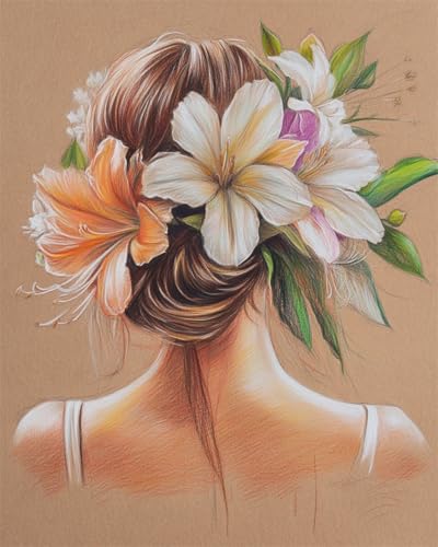 AYAOYANGGO 9CT Diy Kreuzstich-Sets Mit Perlen Bunte Mädchen Zurück Und Blumen Nadelspitze-Bastelset,Diy-Perlenmalerei,3D-Wandteppich,Perlen-Kreuzstich-Set 50x60cm von AYAOYANGGO