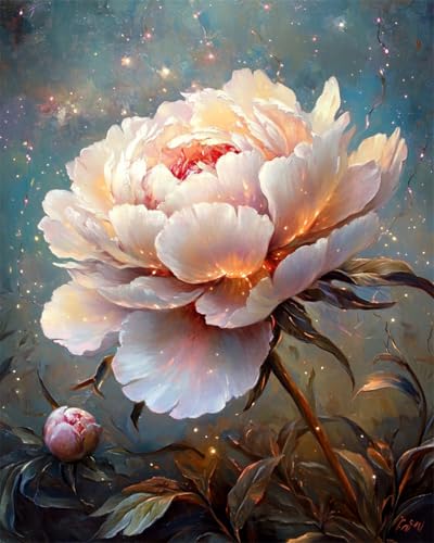 AYAOYANGGO 9CT Diy Kreuzstich-Sets Mit Perlen Fantasie Rosa Pfingstrosenblüten Diy-Set Mit Perlen,Handgefertigtes Perlenmalerei-Kit Aus Handarbeit,Bead Embroidery Kits Nadelkunst,Dekor 50x60cm von AYAOYANGGO