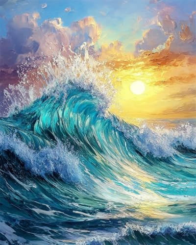 AYAOYANGGO 9CT Diy Kreuzstich-Sets Mit Perlen Fantasie Wellen Landschaft Diy-Set Mit Perlen,Handgefertigtes Perlenmalerei-Kit Aus Handarbeit,Bead Embroidery Kits Nadelkunst,Dekor 50x60cm von AYAOYANGGO