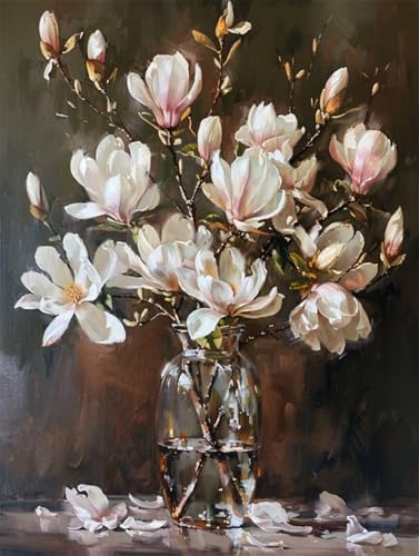 AYAOYANGGO 9CT Diy Kreuzstich-Sets Mit Perlen Magnolienblüten In Der Vase Perlenstickerei-Set Für Erwachsene,Nadelspitze,Wandteppich Diy Seed Bead Embroidery Kits 50x60cm von AYAOYANGGO