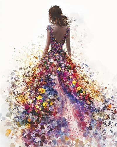 AYAOYANGGO 9CT Diy Perlen-Stickset Bunte Mädchen Zurück Und Blumen Perlenstickerei-Set Für Erwachsene,Nadelspitze,Wandteppich Diy Seed Bead Embroidery Kits 50x60cm von AYAOYANGGO