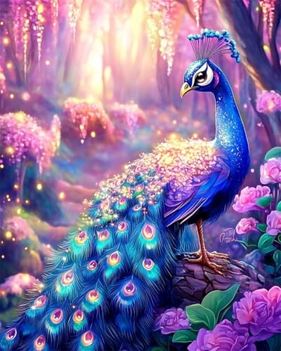 AYAOYANGGO 9CT Diy Perlen-Stickset Fantasie Wald Pfau Tier Perlenstickerei-Set Für Erwachsene,Nadelspitze,Wandteppich Diy Seed Bead Embroidery Kits 60x80cm von AYAOYANGGO