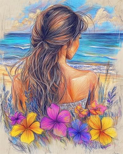 AYAOYANGGO 9CT Diy Perlen-Stickset Fantasy-Mädchen Mit Rücken- Und Meerblick Perlenstickerei-Set Für Erwachsene,Nadelspitze,Wandteppich Diy Seed Bead Embroidery Kits 50x60cm von AYAOYANGGO