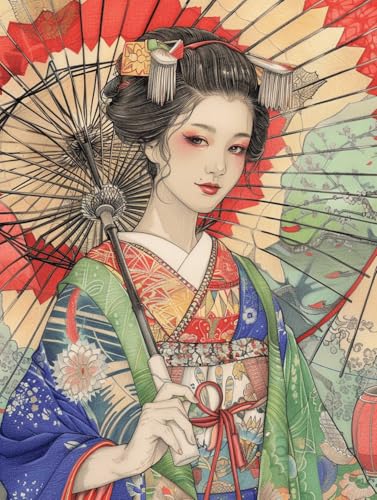 AYAOYANGGO 9CT Diy Perlen-Stickset Japanisches Geisha-Perlenstickerei-Set,Anime-Frau,Diy-Set Mit Perlen,Handgemachtes Perlen-Malset Aus Handarbeit,Handarbeit,Nadelkunst,Dekor 40x50cm von AYAOYANGGO