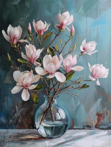AYAOYANGGO 9CT Diy Perlen-Stickset Magnolienblüten In Der Vase Perlenstickerei-Set Für Erwachsene,Nadelspitze,Wandteppich Diy Seed Bead Embroidery Kits 40x50cm von AYAOYANGGO