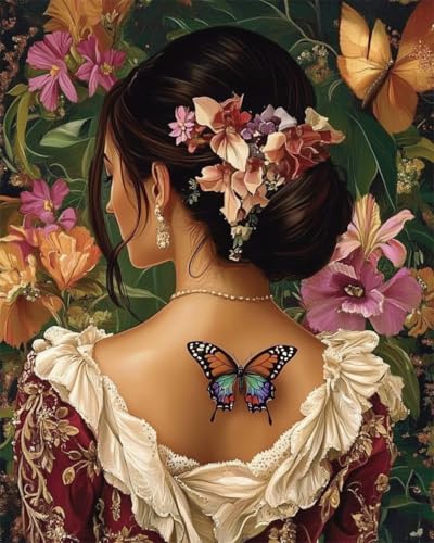 AYAOYANGGO 9CT Diy Perlenstickerei Set Bunte Mädchen Zurück Und Blumen Perlenstickerei-Bastelset Für Anfänger,Handarbeitsset,Vorgedrucktes Muster,Dekor,Wandkunst 50x60cm von AYAOYANGGO