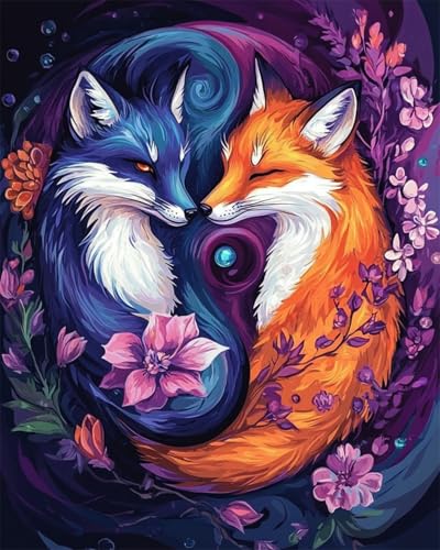 AYAOYANGGO 9CT Diy Perlenstickerei Set Cartoon Fuchs Tier Und Blumen Nadelspitze-Bastelset,Diy-Perlenmalerei,3D-Wandteppich,Perlen-Kreuzstich-Set 50x60cm von AYAOYANGGO