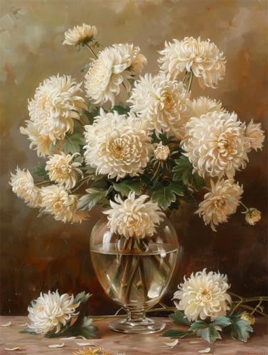AYAOYANGGO 9CT Diy Perlenstickerei-Set Chrysanthemen In Einer Vase Bead Embroidery Kit Kreuzstich,Nadelspitze,Handarbeit,Wandteppich-Set,Perlenstickerei-Muster,3D-Stickset 40x50cm von AYAOYANGGO