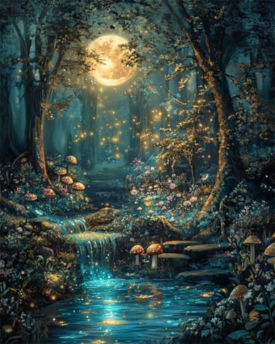 AYAOYANGGO 9CT Diy Perlenstickerei Set Fantasie-Nachtwaldlandschaft Diy-Set Mit Perlen,Handgefertigtes Perlenmalerei-Kit Aus Handarbeit,Bead Embroidery Kits Nadelkunst,Dekor 40x50cm von AYAOYANGGO