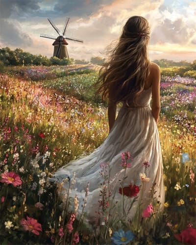 AYAOYANGGO 9CT Diy Perlenstickerei Set Fantasy-Mädchen Zurück Und Landschaft Diy-Set Mit Perlen,Handgefertigtes Perlenmalerei-Kit Aus Handarbeit,Bead Embroidery Kits Nadelkunst,Dekor 50x60cm von AYAOYANGGO