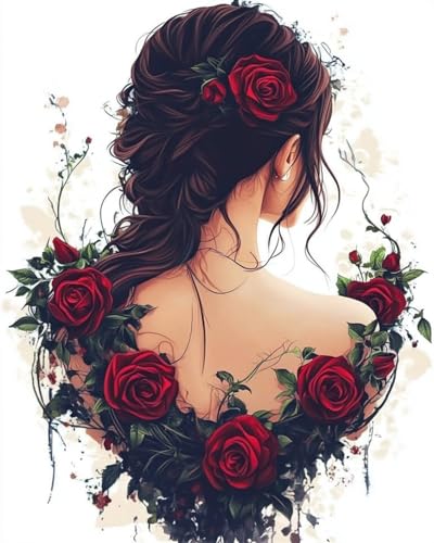 AYAOYANGGO 9CT Diy Perlenstickerei-Set Fantasy-Mädchen Zurück Und Rosen Perlenstickerei-Set Für Erwachsene,Nadelspitze,Wandteppich Diy Seed Bead Embroidery Kits 50x60cm von AYAOYANGGO
