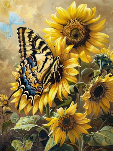 AYAOYANGGO 9CT Diy Perlenstickerei-Set Schmetterling Und Sonnenblume Nadelspitze-Bastelset,Diy-Perlenmalerei,3D-Wandteppich,Perlen-Kreuzstich-Set 50x60cm von AYAOYANGGO