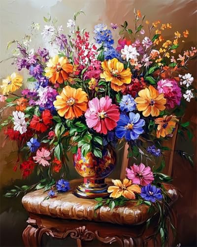 AYAOYANGGO 9CT Diy Stickerei-Set Mit Perlen Bunte Blumen In Der Vase Nadelspitze-Bastelset,Diy-Perlenmalerei,3D-Wandteppich,Perlen-Kreuzstich-Set 50x60cm von AYAOYANGGO