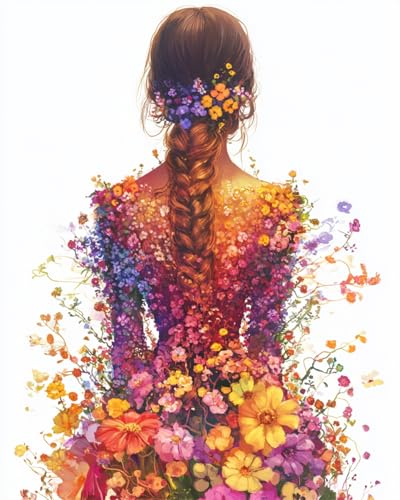 AYAOYANGGO 9CT Diy Stickerei-Set Mit Perlen Bunte Mädchen Zurück Und Blumen Diy-Set Mit Perlen,Handgefertigtes Perlenmalerei-Kit Aus Handarbeit,Bead Embroidery Kits Nadelkunst,Dekor 60x80cm von AYAOYANGGO