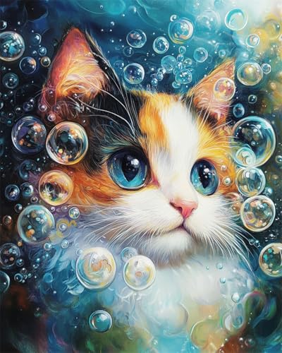 AYAOYANGGO 9CT Diy Stickerei-Set Mit Perlen Cartoon-Katze-Tier Bead Embroidery Kit Kreuzstich,Nadelspitze,Handarbeit,Wandteppich-Set,Perlenstickerei-Muster,3D-Stickset 40x50cm von AYAOYANGGO