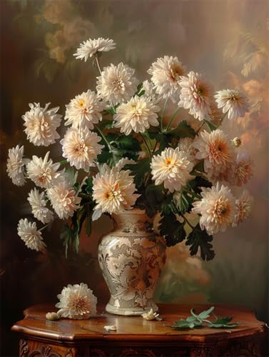 AYAOYANGGO 9CT Diy Stickerei-Set Mit Perlen Chrysanthemen In Einer Vase Perlenstickerei-Set Für Erwachsene,Nadelspitze,Wandteppich Diy Seed Bead Embroidery Kits 40x50cm von AYAOYANGGO