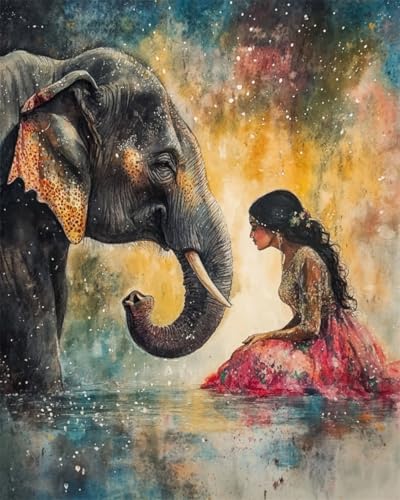 AYAOYANGGO 9CT Diy Stickerei-Set Mit Perlen Fantasie Elefant Und Frau Bead Embroidery Kit Kreuzstich,Nadelspitze,Handarbeit,Wandteppich-Set,Perlenstickerei-Muster,3D-Stickset 50x60cm von AYAOYANGGO
