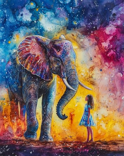 AYAOYANGGO 9CT Diy Stickerei-Set Mit Perlen Fantasie Elefant Und Frau Diy-Set Mit Perlen,Handgefertigtes Perlenmalerei-Kit Aus Handarbeit,Bead Embroidery Kits Nadelkunst,Dekor 50x60cm von AYAOYANGGO