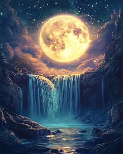 AYAOYANGGO 9CT Diy Stickerei-Set Mit Perlen Fantasiemond Und Wasserfall Perlenstickerei-Bastelset Für Anfänger,Handarbeitsset,Vorgedrucktes Muster,Dekor,Wandkunst 40x50cm von AYAOYANGGO
