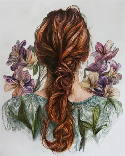 AYAOYANGGO 9CT Diy Stickerei-Set Mit Perlen Fantasy-Mädchen Zurück Und Blumen Diy-Set Mit Perlen,Handgefertigtes Perlenmalerei-Kit Aus Handarbeit,Bead Embroidery Kits Nadelkunst,Dekor 50x60cm von AYAOYANGGO