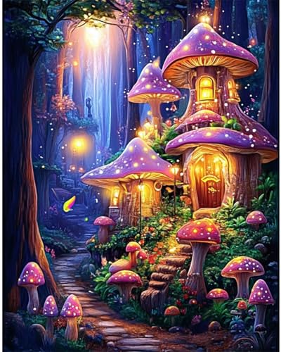AYAOYANGGO 9CT Diy-Sticksets Mit Perlen Cartoon Wald Pilzhaus Perlenstickerei-Set Für Erwachsene,Nadelspitze,Wandteppich Diy Seed Bead Embroidery Kits 40x50cm von AYAOYANGGO