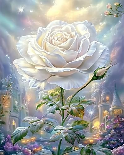 AYAOYANGGO 9CT Diy-Sticksets Mit Perlen Fantasievolle Weiße Rosen Perlenstickerei-Set Für Erwachsene,Nadelspitze,Wandteppich Diy Seed Bead Embroidery Kits 50x60cm von AYAOYANGGO
