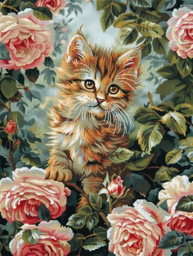 AYAOYANGGO 9CT Diy-Sticksets Mit Perlen Katzentiere Und Blumen Bead Embroidery Kit Kreuzstich,Nadelspitze,Handarbeit,Wandteppich-Set,Perlenstickerei-Muster,3D-Stickset 60x80cm von AYAOYANGGO