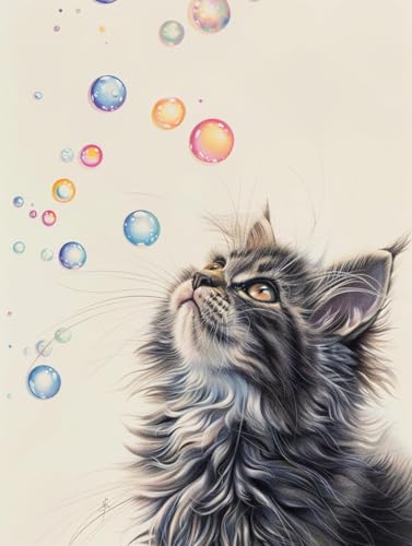 AYAOYANGGO 9CT Diy-Sticksets Mit Perlen Kreuzstichset Mit Perlen Und Schwarzer Katze,Süße Tiere,Kreuzstich,Nadelspitze,Handarbeit,Gobelinset,Stickmuster Mit Perlen,3D-Stickset 50x60cm von AYAOYANGGO