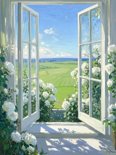 AYAOYANGGO Cross Stitch Kit Weiße Rosenlandschaft Am Fenster Gezähltes Kreuzstich-Set Mit Stempel Für Erwachsene,Anfänger,Anfänger,Fortgeschrittene,Einfache Diy-Stickkunst 11CT 40x50cm AYAOYANGGO Cross Stitch Kit Weiße Rosenlandschaft Am Fenster Gezähltes Kreuzstich-Set Mit Stempel Für Erwachsene,Anfänger,Anfänger,Fortgeschrittene,Einfache Diy-Stickkunst 11CT 40x50cm von AYAOYANGGO