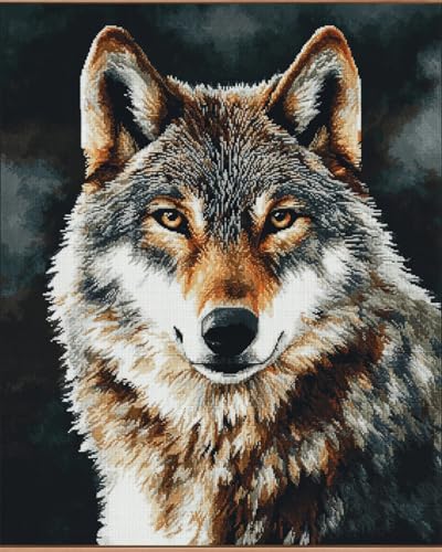 AYAOYANGGO DIY Kreuzstich-Sets Mit Perlen Wolf Tier Perlenstickerei-Bastelset Für Anfänger,Handarbeitsset,Vorgedrucktes Muster,Dekor,Wandkunst 40x50cm von AYAOYANGGO