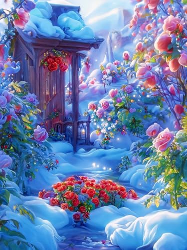 AYAOYANGGO Diy Bead Embroidery Set Fantasieblumen Und Häuschen Perlenstickerei-Set Für Erwachsene,Nadelspitze,Wandteppich Diy Seed Bead Embroidery Kits 9CT 60x80cm von AYAOYANGGO