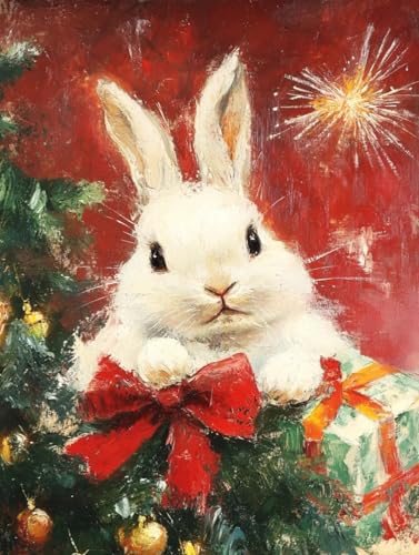 AYAOYANGGO Diy Französisches Stickset Mit Perlen Cartoon-Kaninchen Und Weihnachtsbaum Perlenstickerei-Set Für Erwachsene,Nadelspitze,Wandteppich Diy Seed Bead Embroidery Kits 9CT 60x80cm von AYAOYANGGO