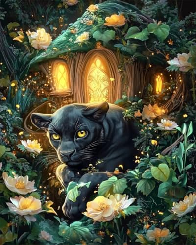 AYAOYANGGO Diy Perlen-Stickset Märchenwald Leopardentier Nadelspitze-Bastelset,Diy-Perlenmalerei,3D-Wandteppich,Perlen-Kreuzstich-Set 9CT 50x60cm von AYAOYANGGO